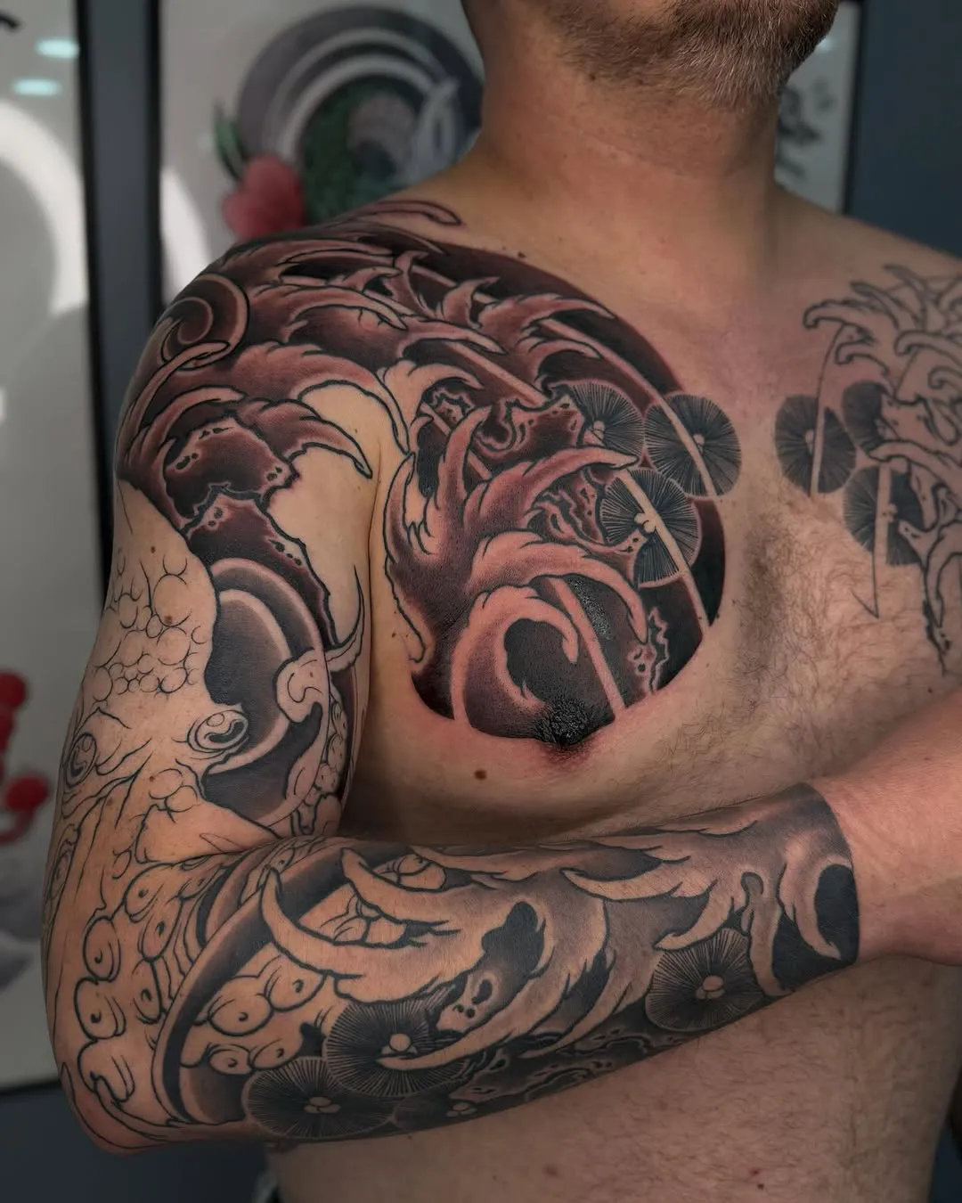 sofiia tattoo artist chicago sleeve tattoo octopus waves